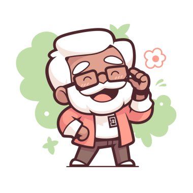 Gözlüklü Mutlu Yaşlı Çizgi Filmci