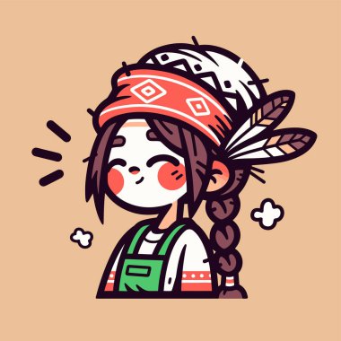 Sevimli Amerikan Yerlisi Kız Çizgi Filmi