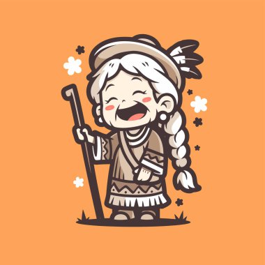 Çizgi film Amerikan Yaşlısı Yürüyen Sopayla Gülümsüyor