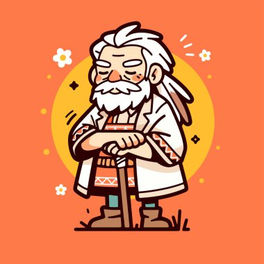 Sakallı, bilge, yaşlı bir adamın karikatür çizimi