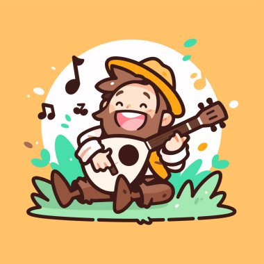 Çizgi film tarzında Mutlu Ukulele Oyuncu