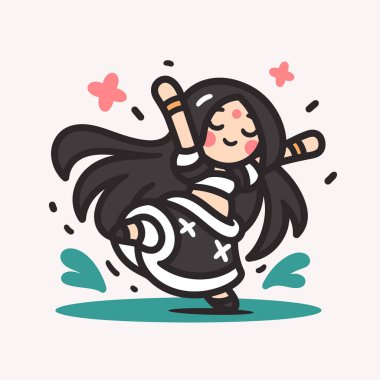 Chibi Dansçısı Sevimli ve Canlı Anime Karakteri Dans Ediyor