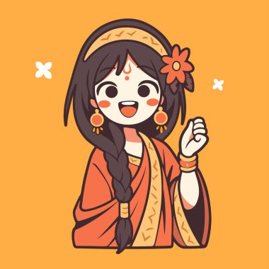 Geleneksel Sari 'deki Çizgi Roman Kadını