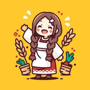 Hasat Elementleriyle Neşeli Slav Kız