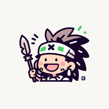 Mızraklı Neşeli Savaşçı Chibi