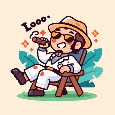 Rahat Varlıklı Adam Plaj Sandalyesinde Puro İçiyor