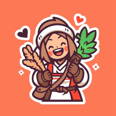 Buğdaylı ve otlu Mutlu Çiftçi Kız