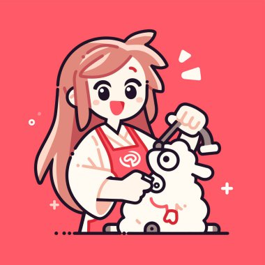 Zanaatkar şirin bir koyunu yontuyor.