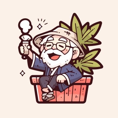 Saksıda Bitkili Mutlu Yaşlı Adam