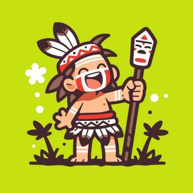 Mızraklı Amerikan Yerlisi Mutlu Çocuk