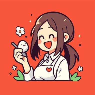 Gülümseyen kadın kaşıkta bir kuş tutuyor