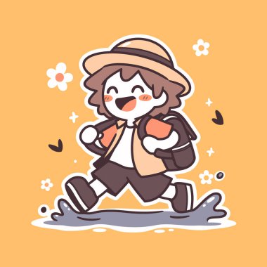 Sırt çantasıyla koşan Mutlu Öğrenci