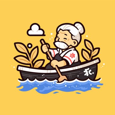 Yaşlı adam denizde kürek çekiyor..