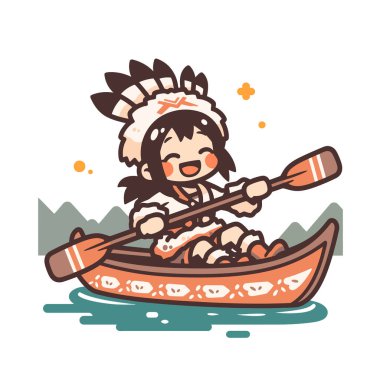 Yerli Amerikan Çocuğu Nehirde Kürek Çekiyor