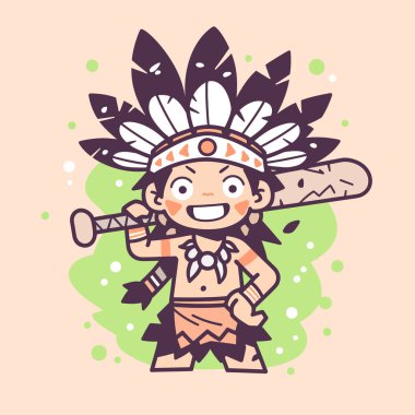 Amerikan yerlisi Headresli ve biber gazlı çocuk