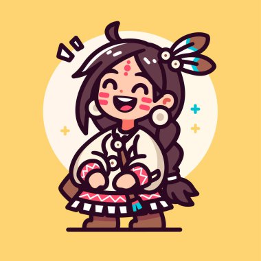 Sevimli Amerikan Yerlisi Kız Çizgi Film Karakteri