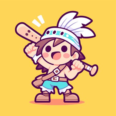 Mutlu Yerli Amerikan Savaşçısı Beyzbol Yarasası Tutuyor