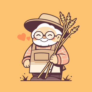 Kırsalda Buğdaylı Büyüleyici Çizgi film Çiftçisi