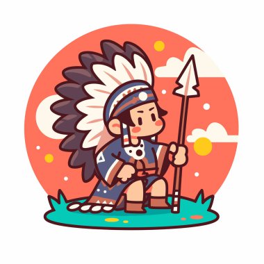 Mızraklı Chibi Kızılderili Şefi