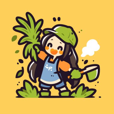 Bitkiler ve Kürekle Şirin Küçük Bahçıvan