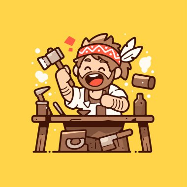 Demircide çalışan mutlu demirci.