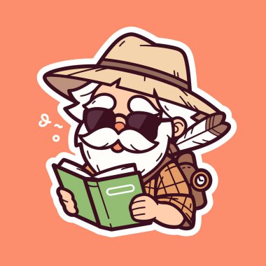 Sakallı, bıyıklı ve haritalı bir çizgi film karakteri çizimi..