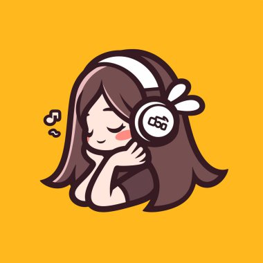 Müzik dinleyen sevimli çizgi film kızlarının vektör çizimi