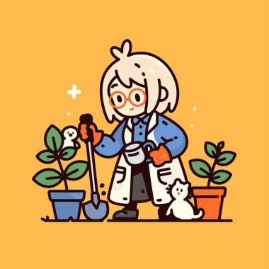 Arkaplanda çizgi film karakterinin vektör çizimi.