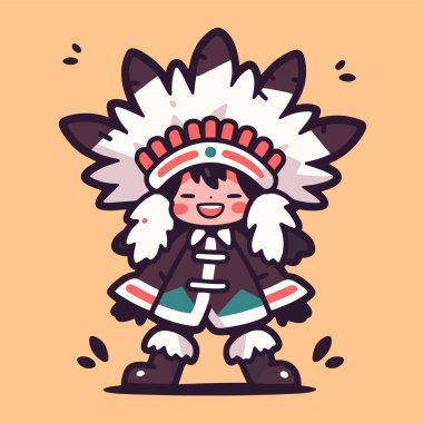 Amerikan yerlileri gibi giyinen sevimli çizgi film kızı.