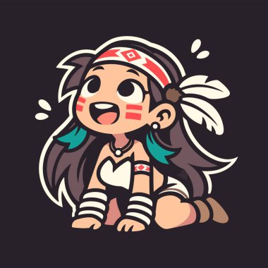 Tatlı Asyalı kız çizgi film vektörü