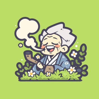 Sigara içen yaşlı bir adamın çizimi.