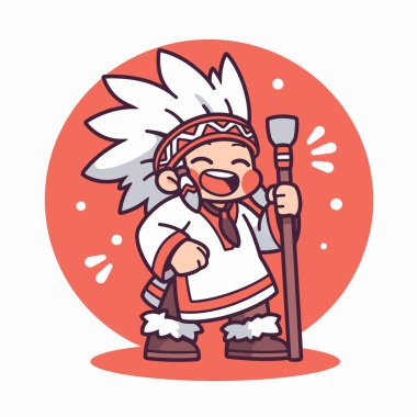 Geleneksel Hint karakterli, büyük kırmızı sakallı, büyük kızılderili bir çizgi film karakteri. Beyaz arkaplanda izole edilmiş vektör illüstrasyonu