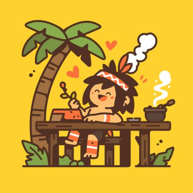 Çay içen tatlı Asyalı kız. vektör karikatür çizimi şeffaf arkaplanda izole edildi. kawaii çizgi film karakteri.