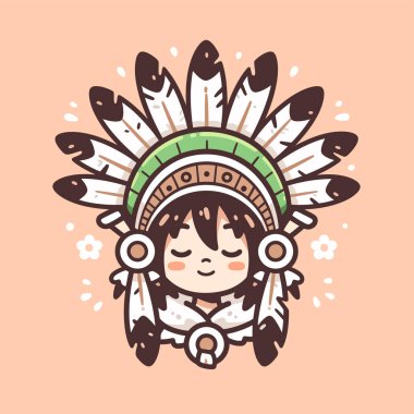 Yerli Amerikalı yerli elbiseli kız. Amerikan yerlisi başlıklı kadın..