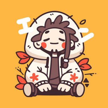 Kapüşonlu ve rastalı şirin bir çizgi film karakteri sakince oturuyor..