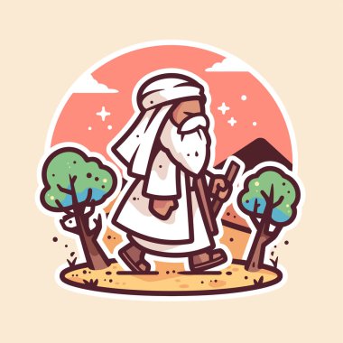 Çizgi roman peygamberi çölde yürüyor.