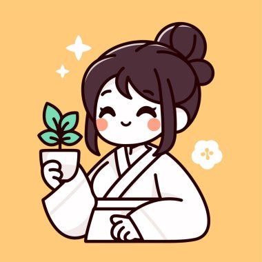 Saksıda Bitki Tutan Şirin Kadın