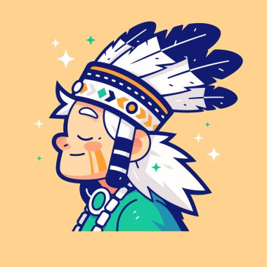 Çizgi film Yerlisi Amerikan Profil Şefi İllüstrasyonu