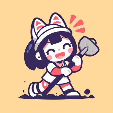 Mutlu Kız Kazıyor Bir Kürek Çizgi Filmiyle