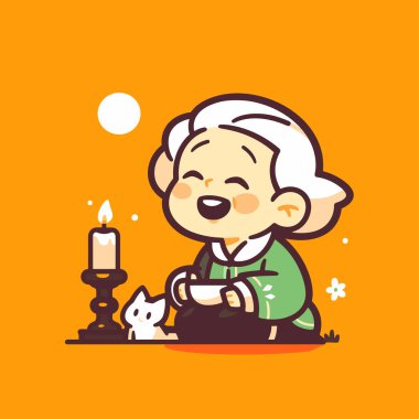 Mumlu Koreli Keşiş ve Kedi