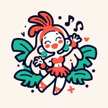 Müzik ve Tropikal Çiçeklerle Kutlanan Mutlu Dans Eden Kız