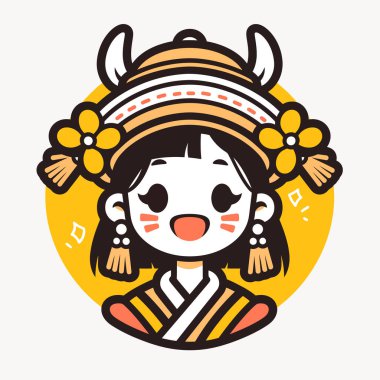 Geleneksel Giysi Çizgi Filmi Simgesindeki Tatlı Tayvanlı Kız