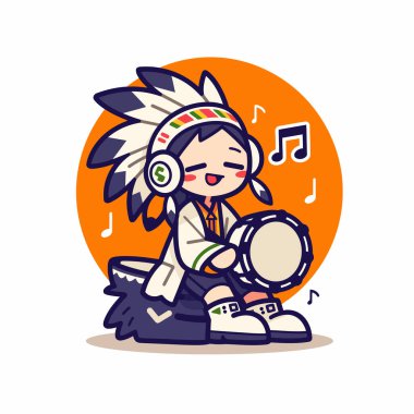 Amerikan yerlisi şirin bir çizgi film. Müzikal notalarla davul çalıyor.