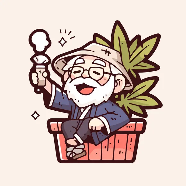 Saksıda Bitkili Mutlu Yaşlı Adam