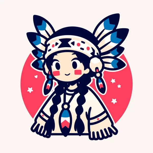 Güzel bir çizgi film. Başlığı ve tüyleri olan Amerikan yerlisi bir kız.