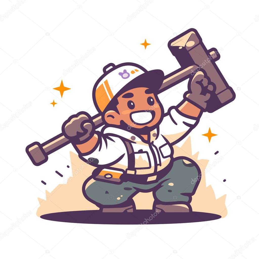 Cartoon Construction Worker with a Sledgehammer