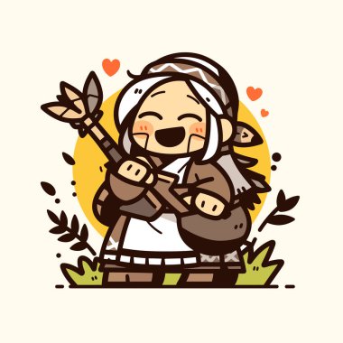 Gülümseyen Müzisyen Sevimli Çizgi Film Biçiminde Bandura Çalıyor