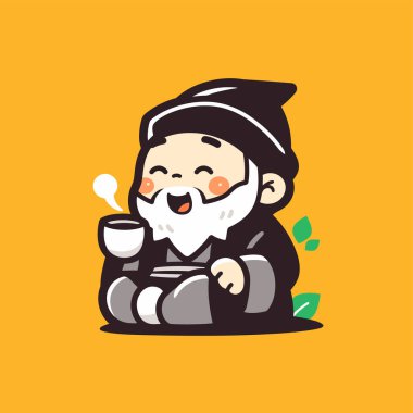 Çizgi film bilge adam çaydan hoşlanıyor.