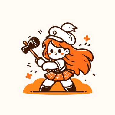 Çekiçli şirin çizgi film kızı.