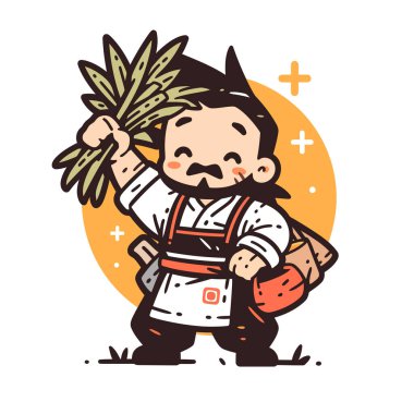 Neşeli Japon Tüccar Bitki Tutuyor